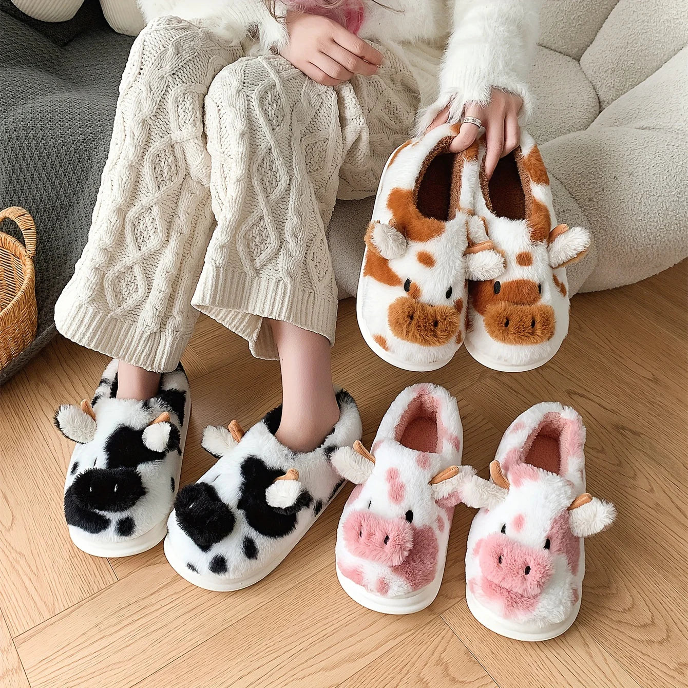 Stitched Cow Slippers
